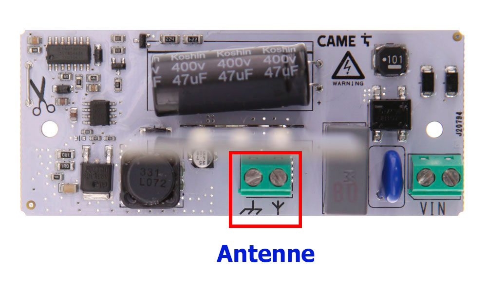 Carte électronique pour la lampe CAME KRX1FXSO avec antenne incluse. Carte électronique pour la lampe CAME KRX1FXSO